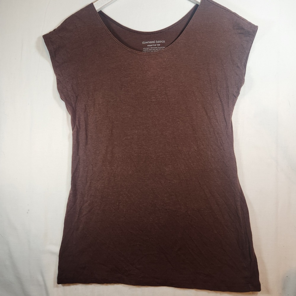 Downeast Basics Essential Tee Brown Scoop Neck Cap Sleeve Cotton Modal Top